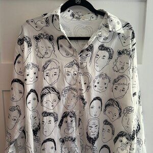 Doodle Faces Button Up Blouse - Size M/L